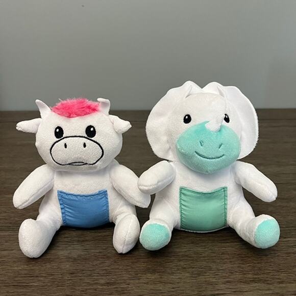 Cow and Triceratops Bean Bag Plush‎ with Belly Pockets - Picture 1 of 5